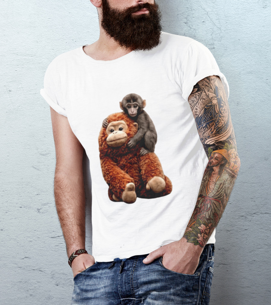 Monkey Punch Plush Toy And Baby Monkey Cuddling Image T-Shirt