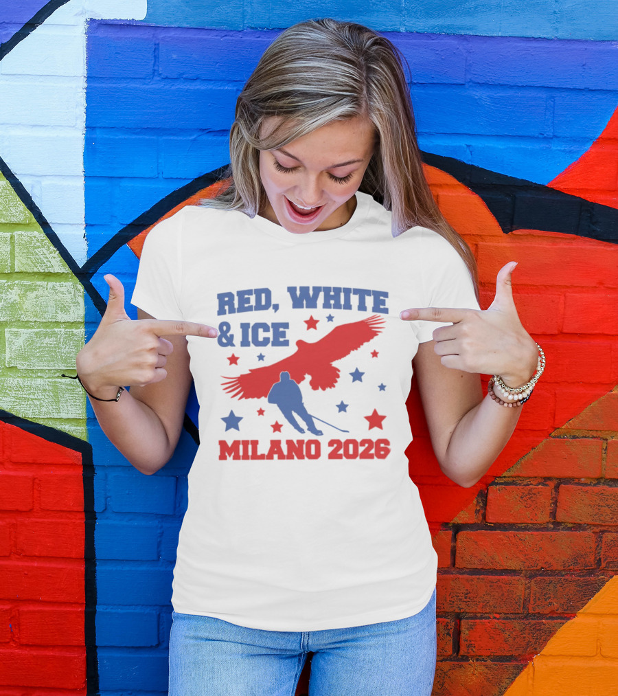 Red White And Ice Milano 2026 USA Hockey Eagle And Stars T-Shirt