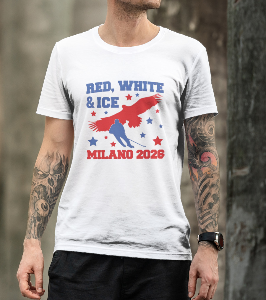 Red White And Ice Milano 2026 USA Hockey Eagle And Stars T-Shirt