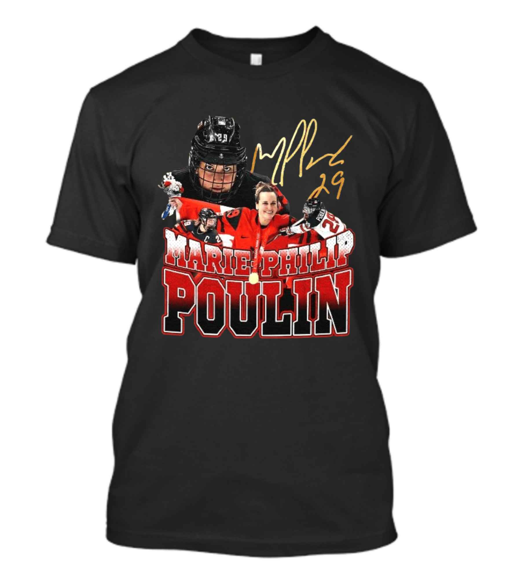 Marie Philip Poulin 29 Women's Ice Hockey Gold Medalist Signature T-Shirt