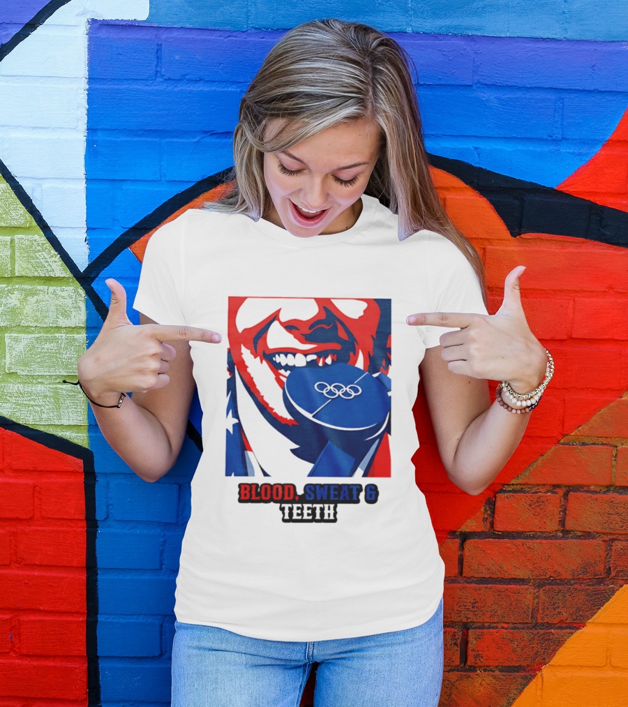 Blood Sweat Teeth Jack Hughes USA Olympic Hockey Gold Medal Champs T-Shirt