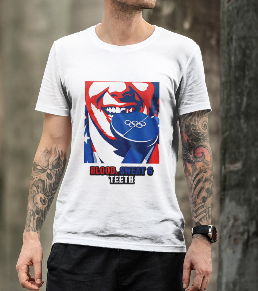 Blood Sweat Teeth Jack Hughes USA Olympic Hockey Gold Medal Champs T-Shirt