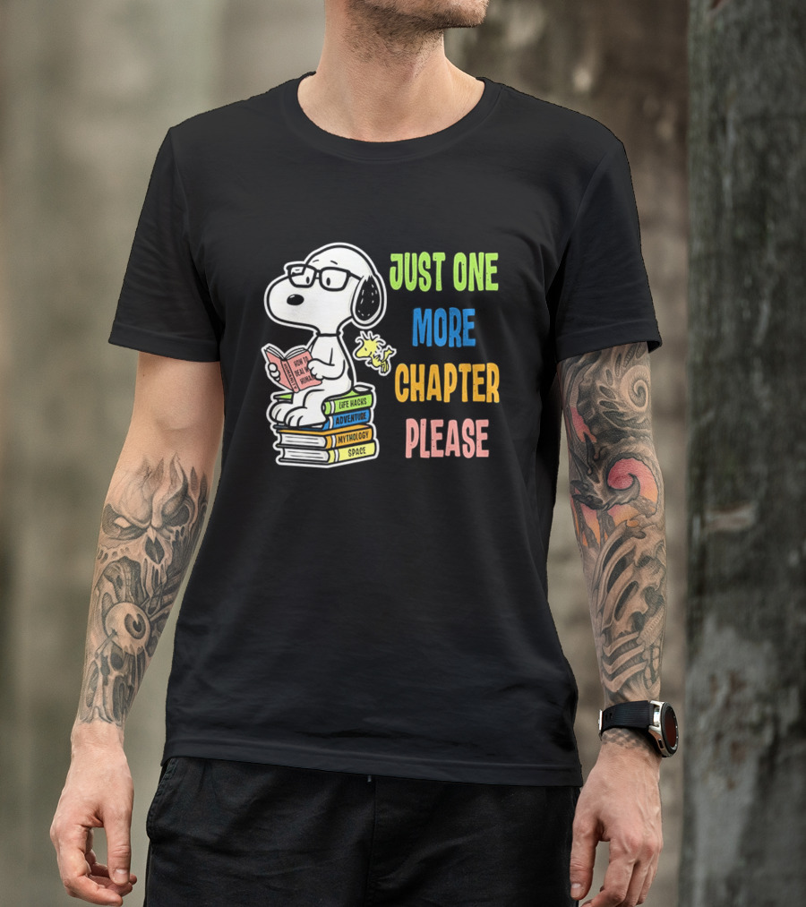 Snoopy Just One More Chapter Please Peanuts Reading Glasses Books Stack T-Shirt