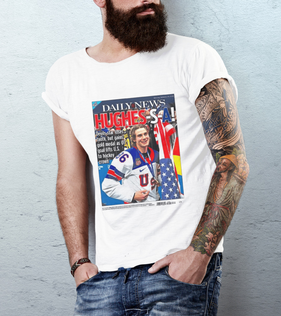Daily News Jack Hughes S A Gold Medal US Hockey Devil Star T-Shirt