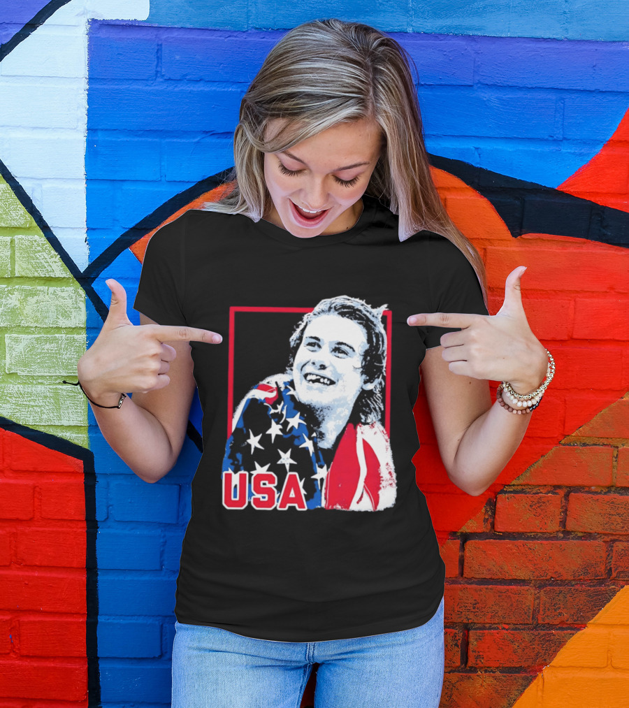 USA Flag Happy Athlete Red Frame American Pride T-Shirt