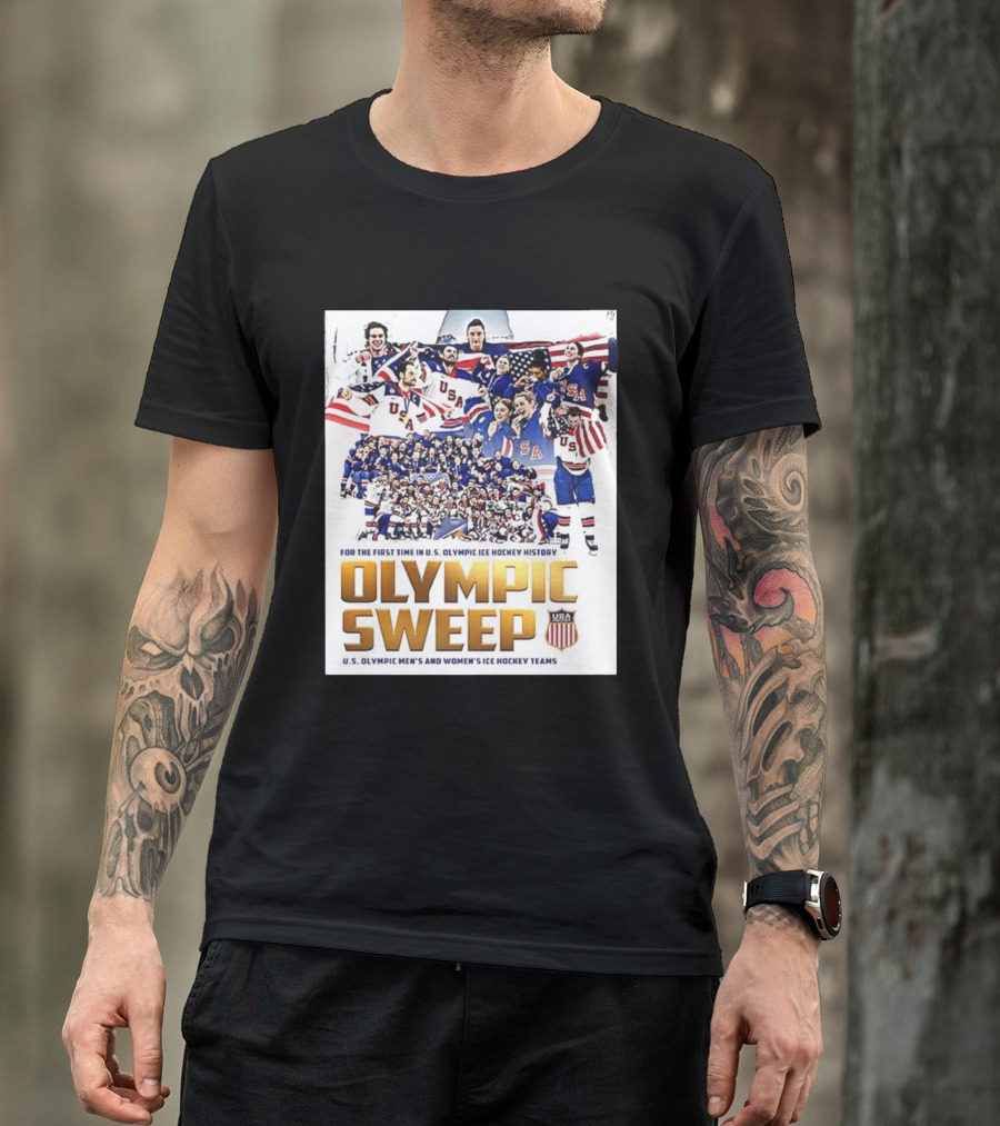 U.S. Olympic Ice Hockey History First Sweep Men's And Women's Teams T-Shirt