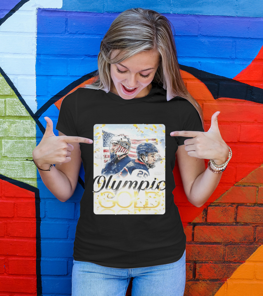Olympic Winter Games USA Jeremy Swayman Charlie McAvoy Olympic Gold T-Shirt