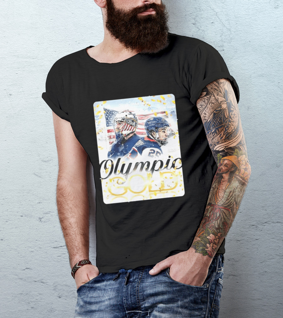 Olympic Winter Games USA Jeremy Swayman Charlie McAvoy Olympic Gold T-Shirt