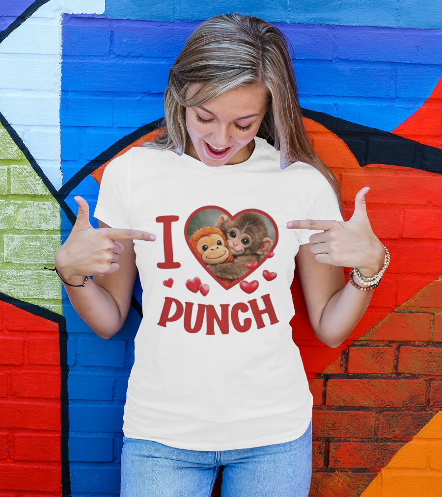 I Love Punch Heart Cute Monkey Hugging Furry Friend T-Shirt