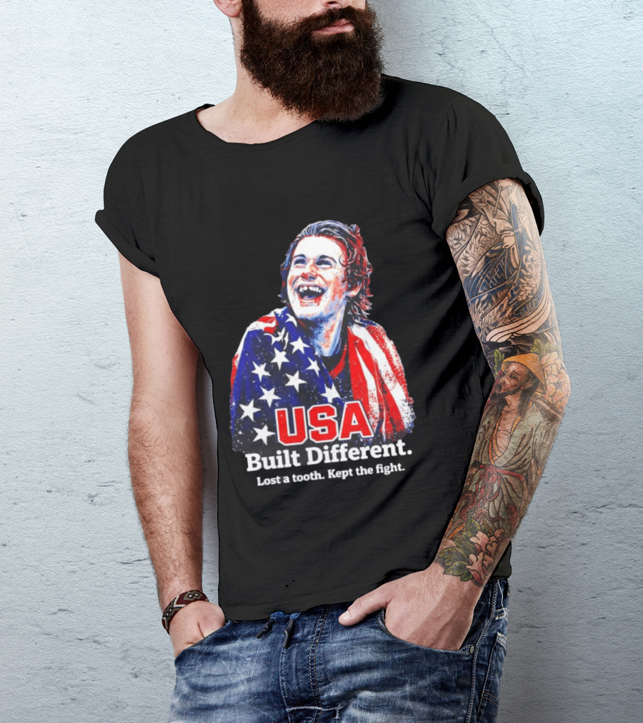 USA Gold Hockey Jack Hughes Built Different Lost A Tooth Kept The Fight T-Shirt
