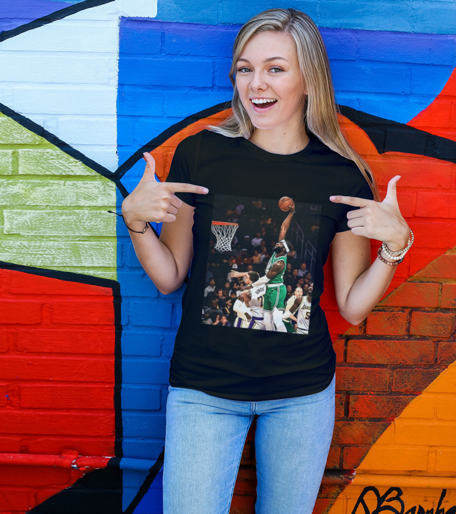 Boston Celtics Neemias Queta Dunking Against Lakers NBA Action T-Shirt