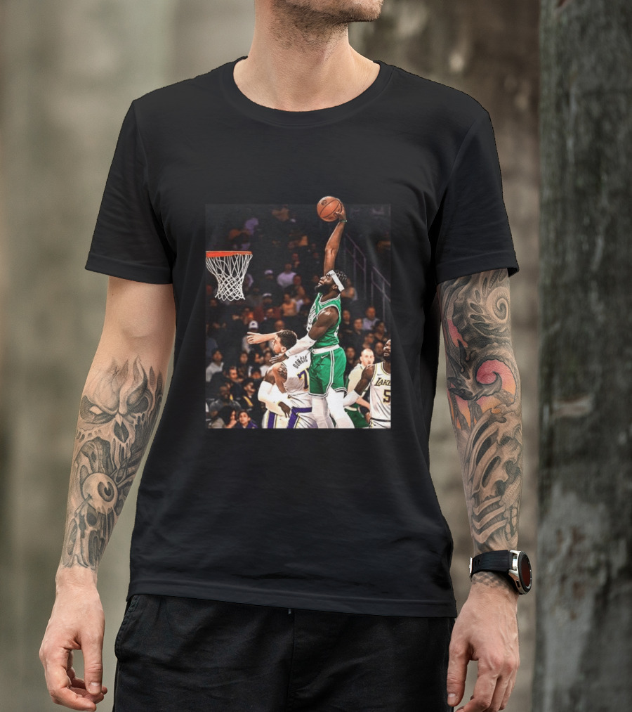 Boston Celtics Neemias Queta Dunking Against Lakers NBA Action T-Shirt