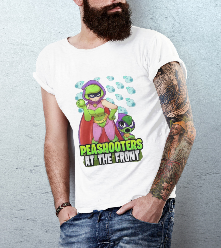 Peashooters At The Front Superhero Style Action Adventure T-Shirt