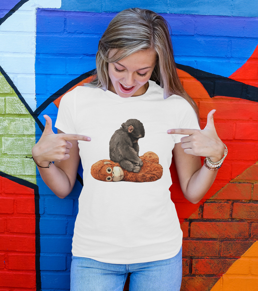 Punch Kun Protect Baby Monkey Comfort Plush Hugging Companion T-Shirt