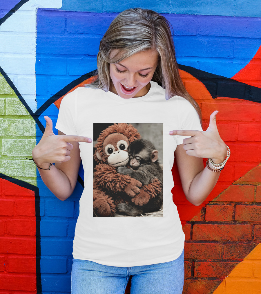 Punch Kun Cuddly Punch Monkey Hugging Plush Toy T-Shirt