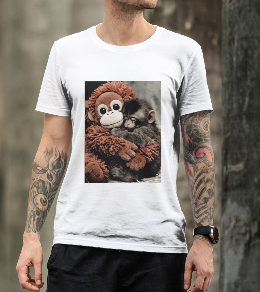 Punch Kun Cuddly Punch Monkey Hugging Plush Toy T-Shirt