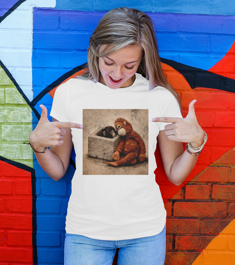 Punch Kun Punch The Monkey Cuddling Plush Toy Block Scene T-Shirt