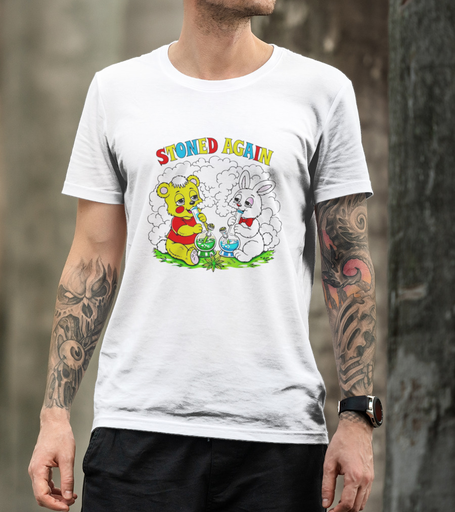 Stoned Again Bears And Rabbits Smoking Weeds T-Shirt