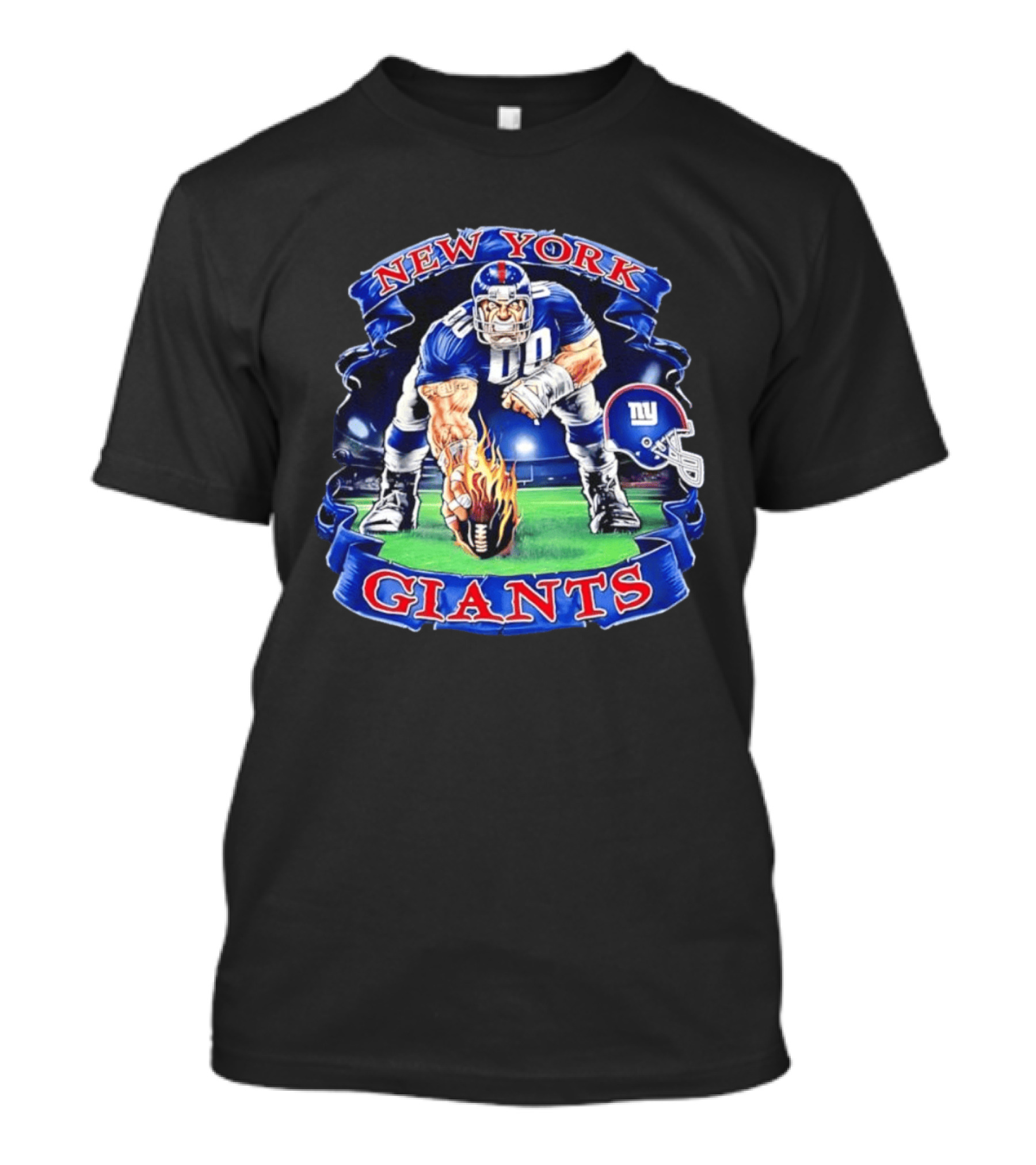 New York Giants Football Flame Helmet Player Action T-Shirt