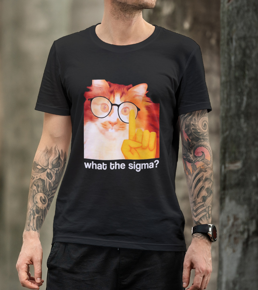 What The Sigma Cat Meme Glasses Pointing Finger Humor T-Shirt