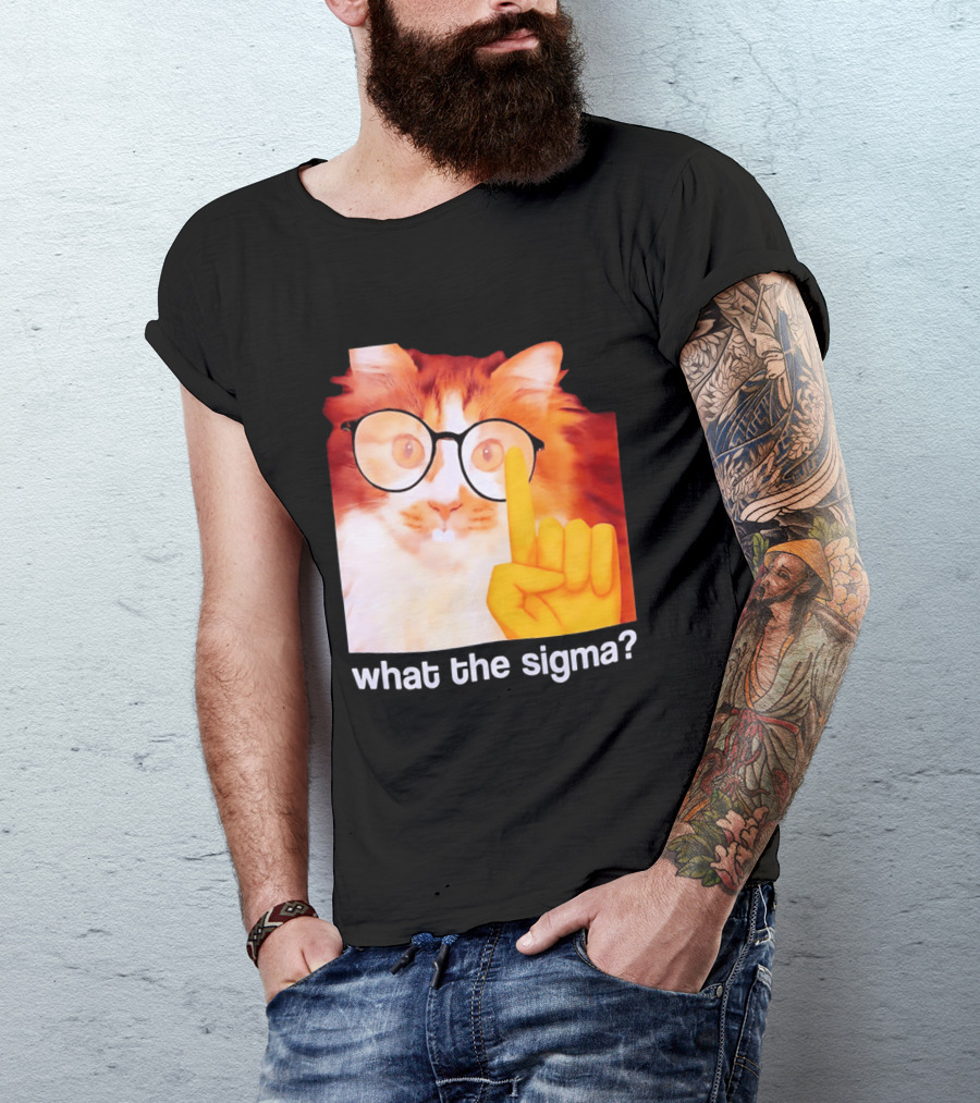 What The Sigma Cat Meme Glasses Pointing Finger Humor T-Shirt