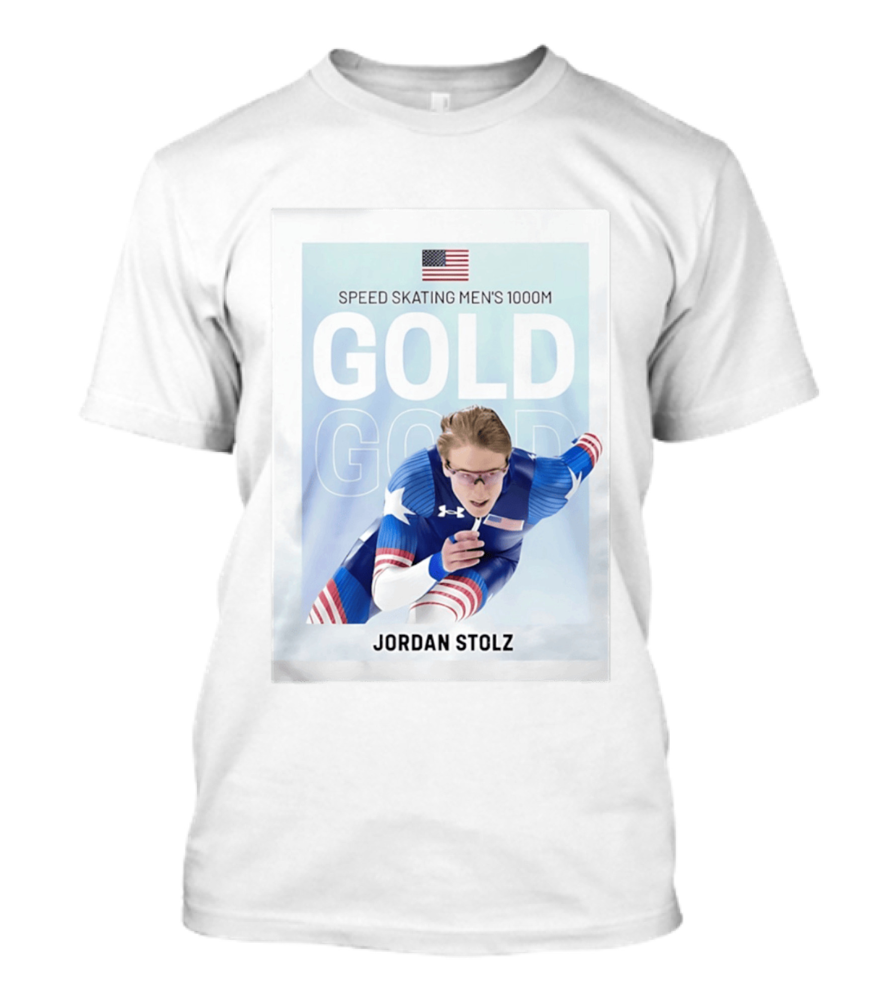 American Flag Speed Skating Men's 1000M Gold Jordan Stolz T-Shirt