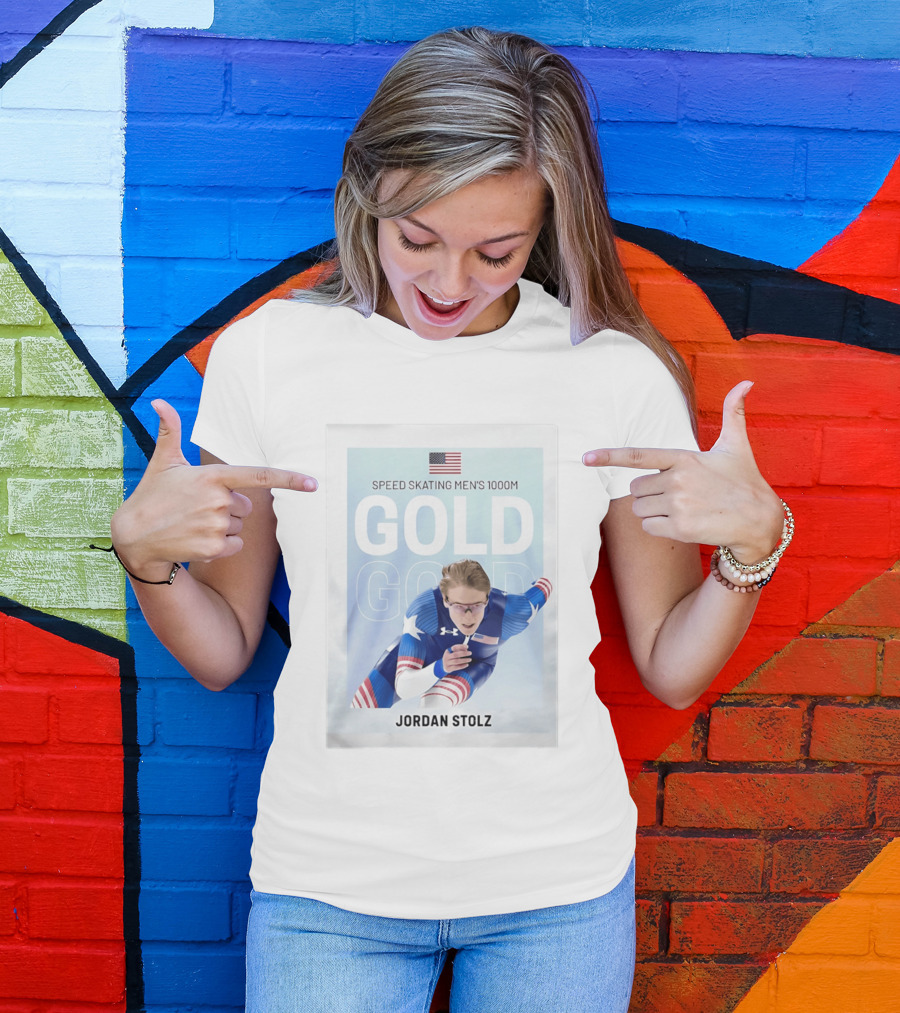 American Flag Speed Skating Men's 1000M Gold Jordan Stolz T-Shirt