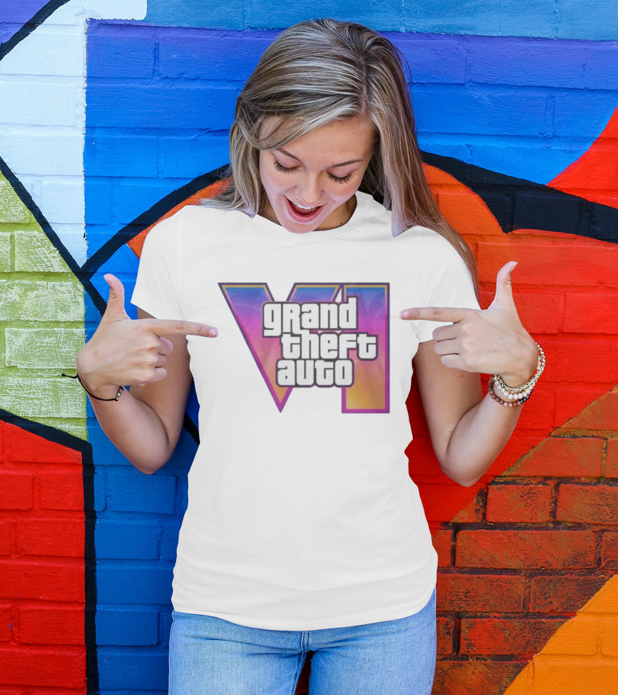 Grand Theft Auto VI 2025 GTA 6 VI Logo With Sunset Palm T-Shirt