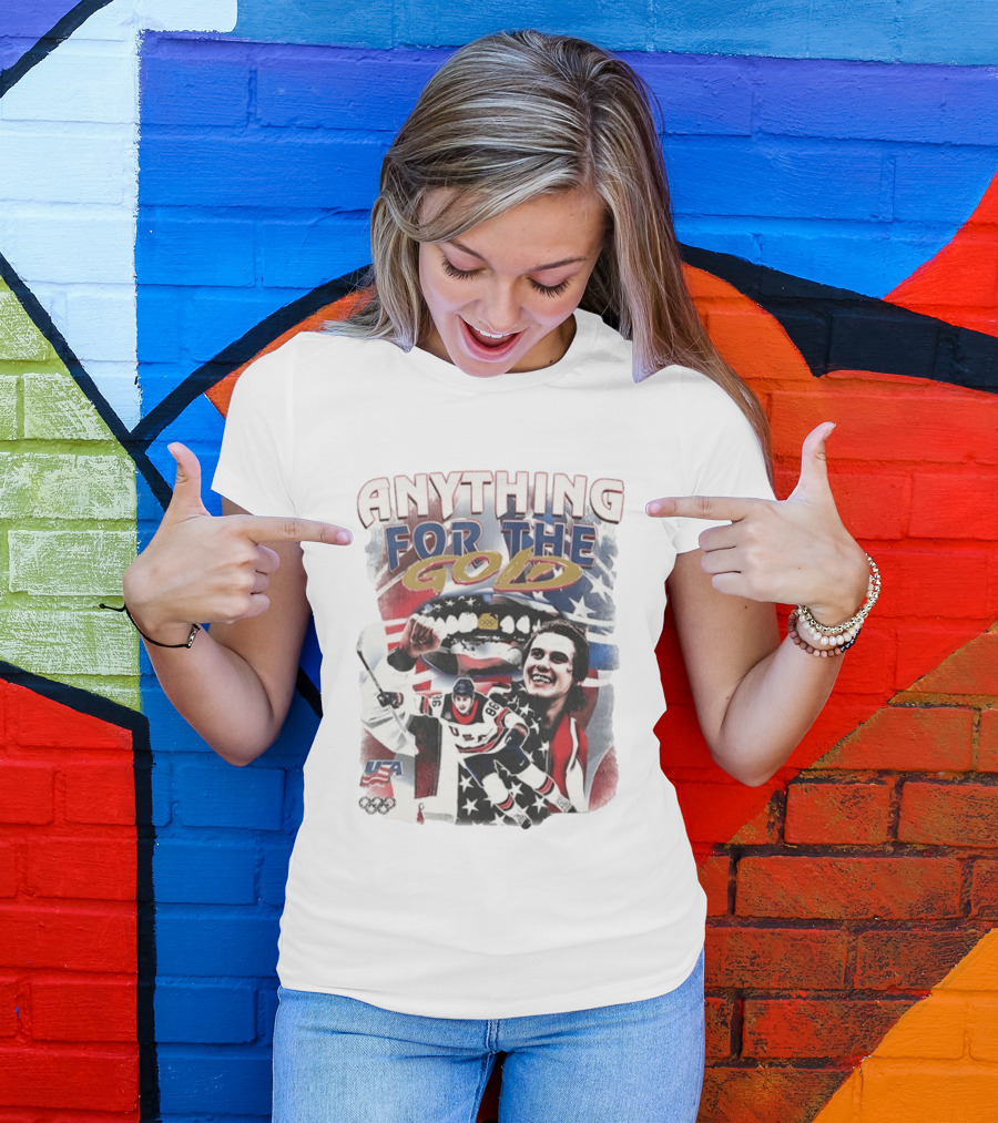 Anything For The Gold Usa Hockey American Flag Jack Hughes T-Shirt
