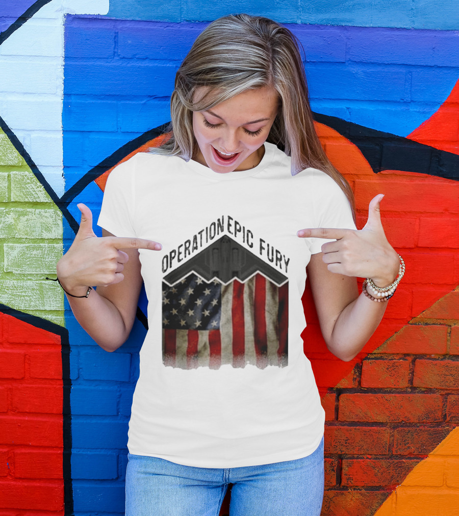 Operation Epic Fury USA American Flag Military Stealth Bomber T-Shirt