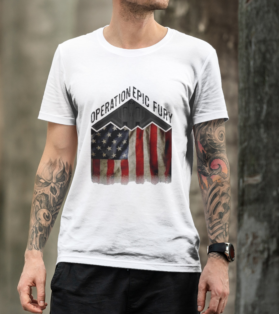Operation Epic Fury USA American Flag Military Stealth Bomber T-Shirt