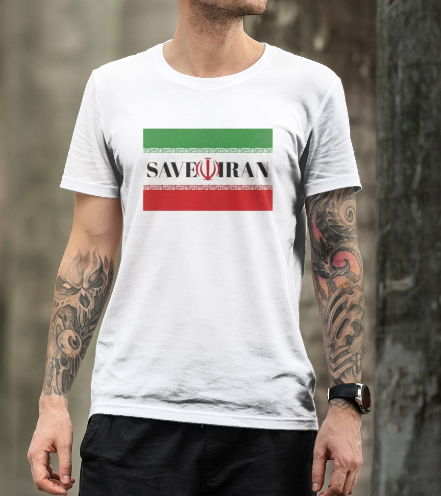 Save Iran National Symbol Emblem Green White Red T-Shirt