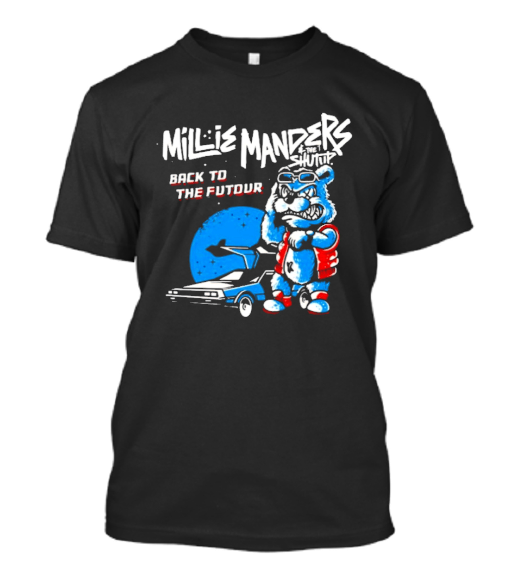 Millie Manders And The Shutup Back To The Futour Retro Cartoon Character And Car T-Shirt