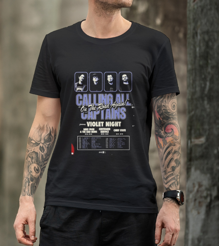 Calling All Captains On The Road Again Tour 2025 Violet Night Mike Froh The Bad News Customer Service Chief State T-Shirt