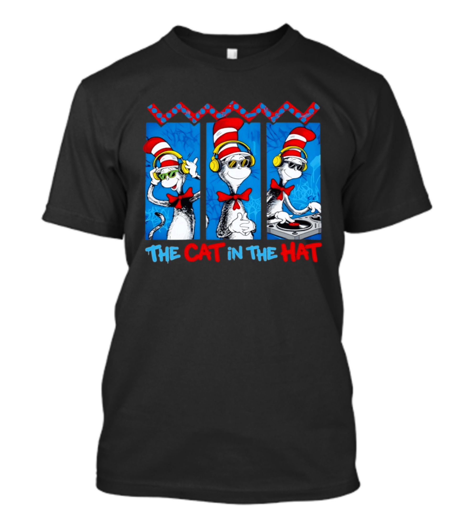The Cat In The Hat Dr Seuss DJ Headphones And Sunglasses T-Shirt