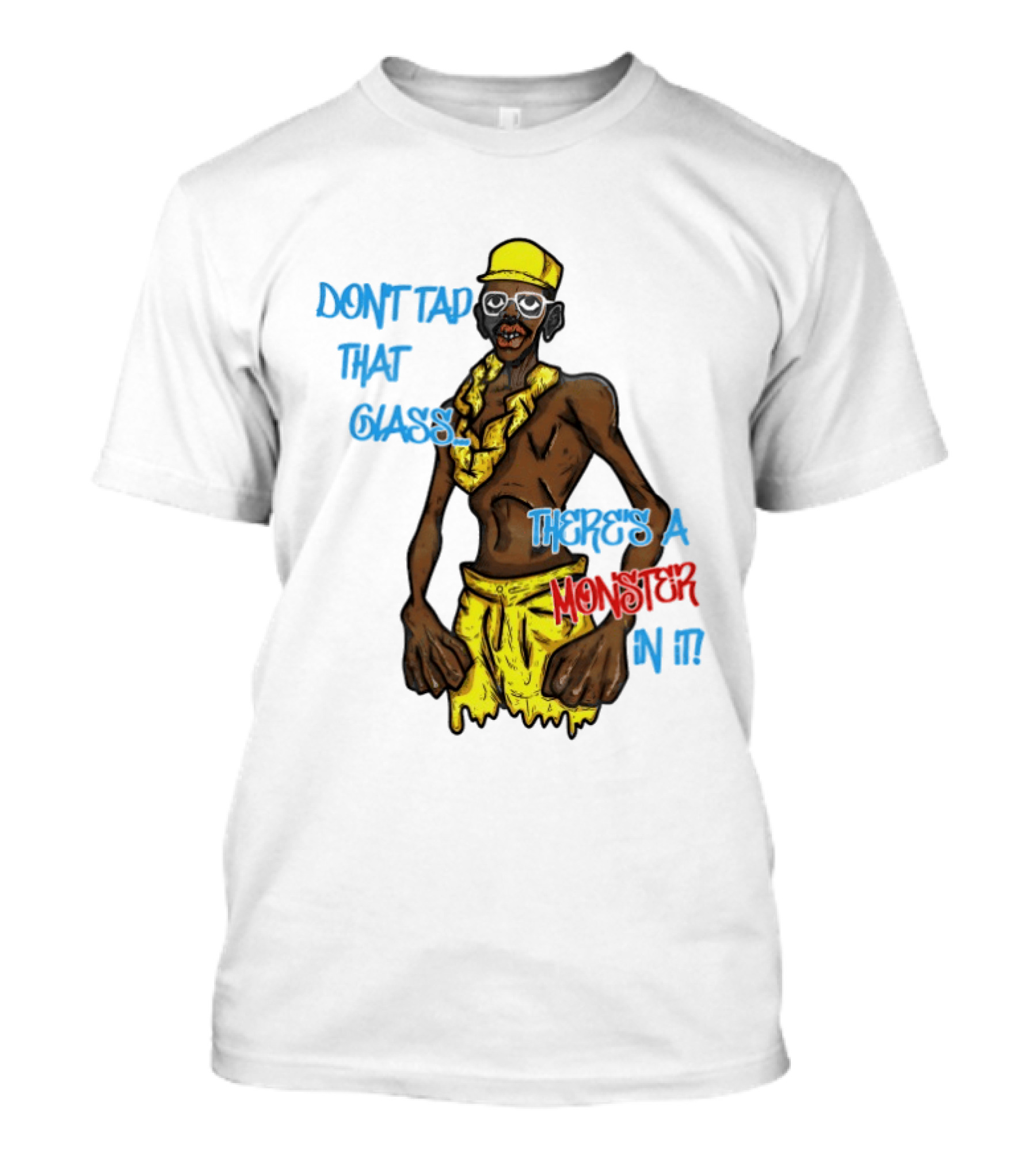 Don't Tap That Glass There's A Monster In It Yellow Outfit Ruffled Collar Sunglasses T-Shirt