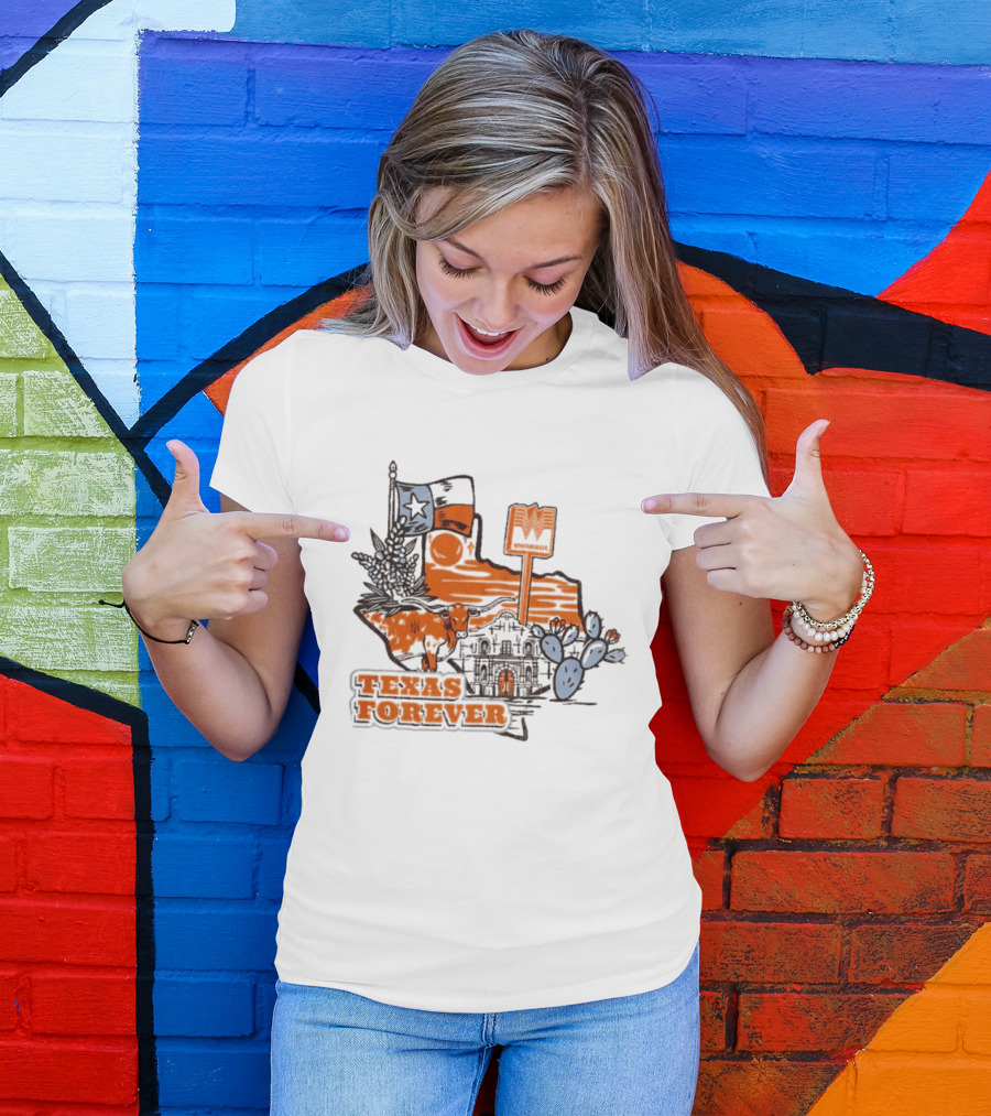 Texas Forever Alamo Whataburger Collaboration With Lone Star Flag And Cactus T-Shirt