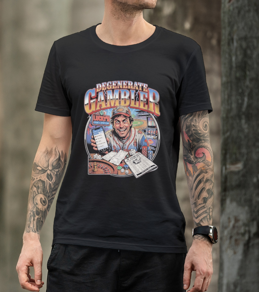Degenerate Gambler Lucky's Casino And Sports Bar Vintage Sports Betting T-Shirt
