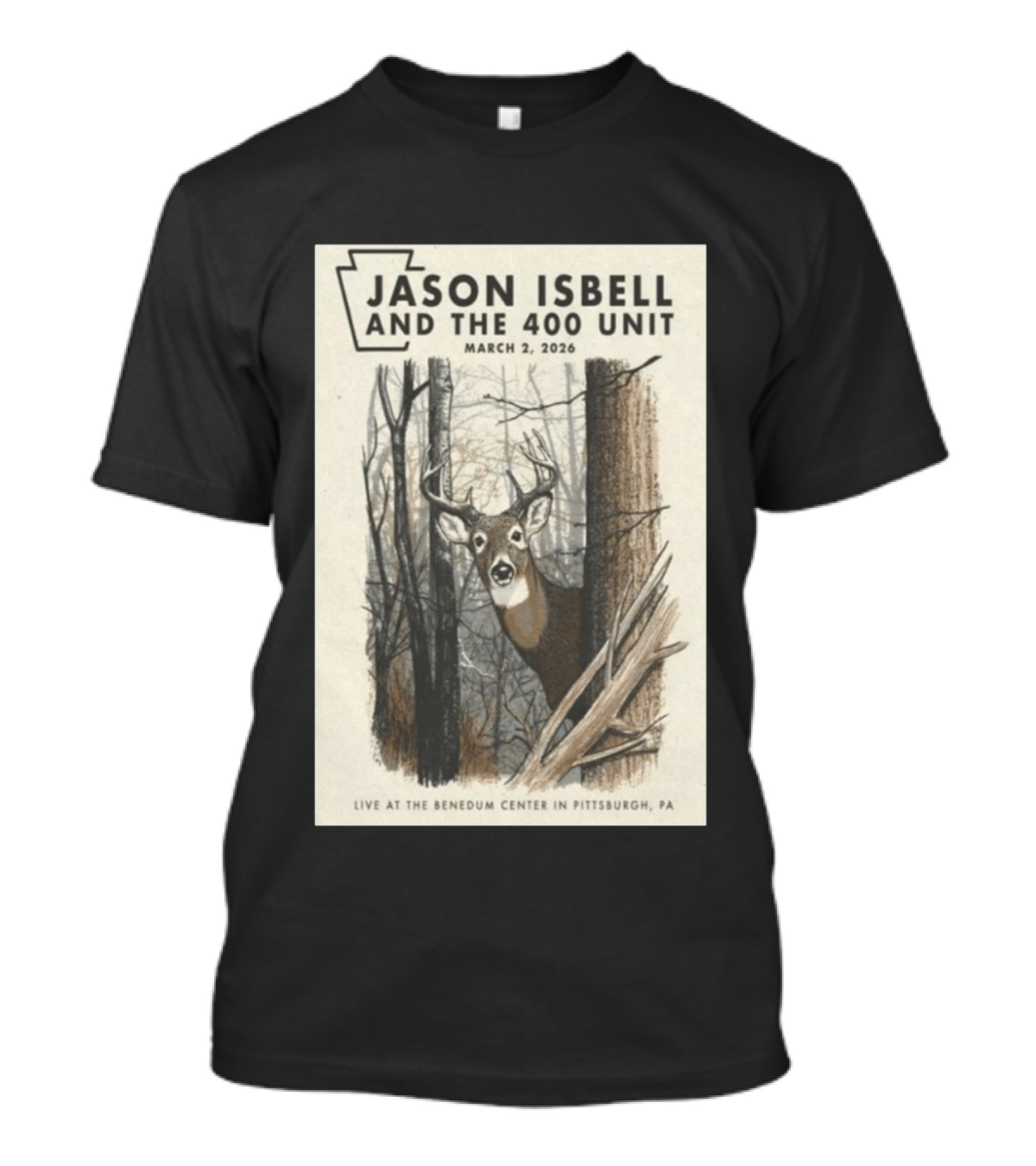 Jason Isbell And The 400 Unit Live At Benedum Center March 2 2026 Pittsburgh PA Deer T-Shirt