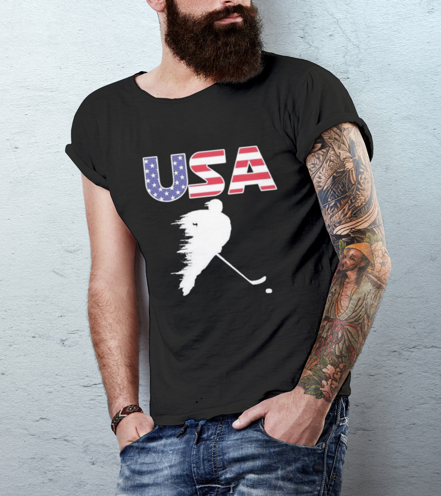 USA Stars And Stripes Ice Hockey Player T-Shirt