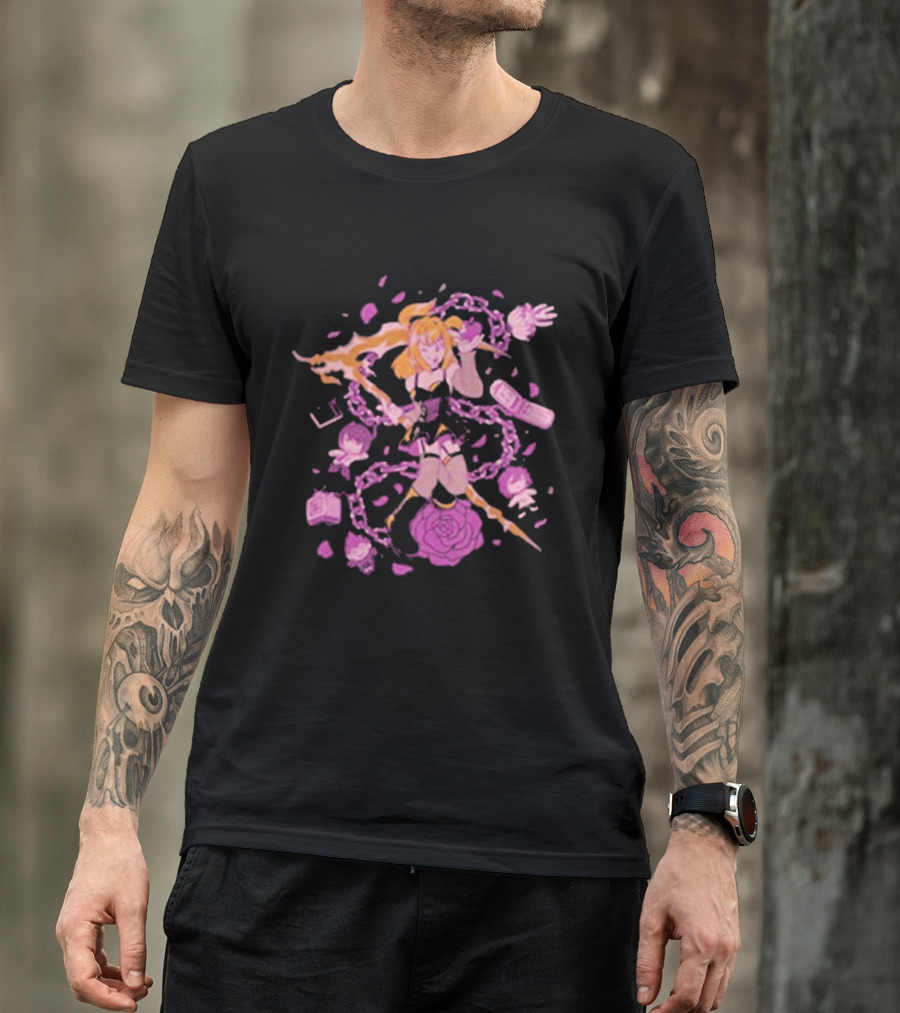 Angel Of Death Jav Anime Style Pink Chains And Rose T-Shirt