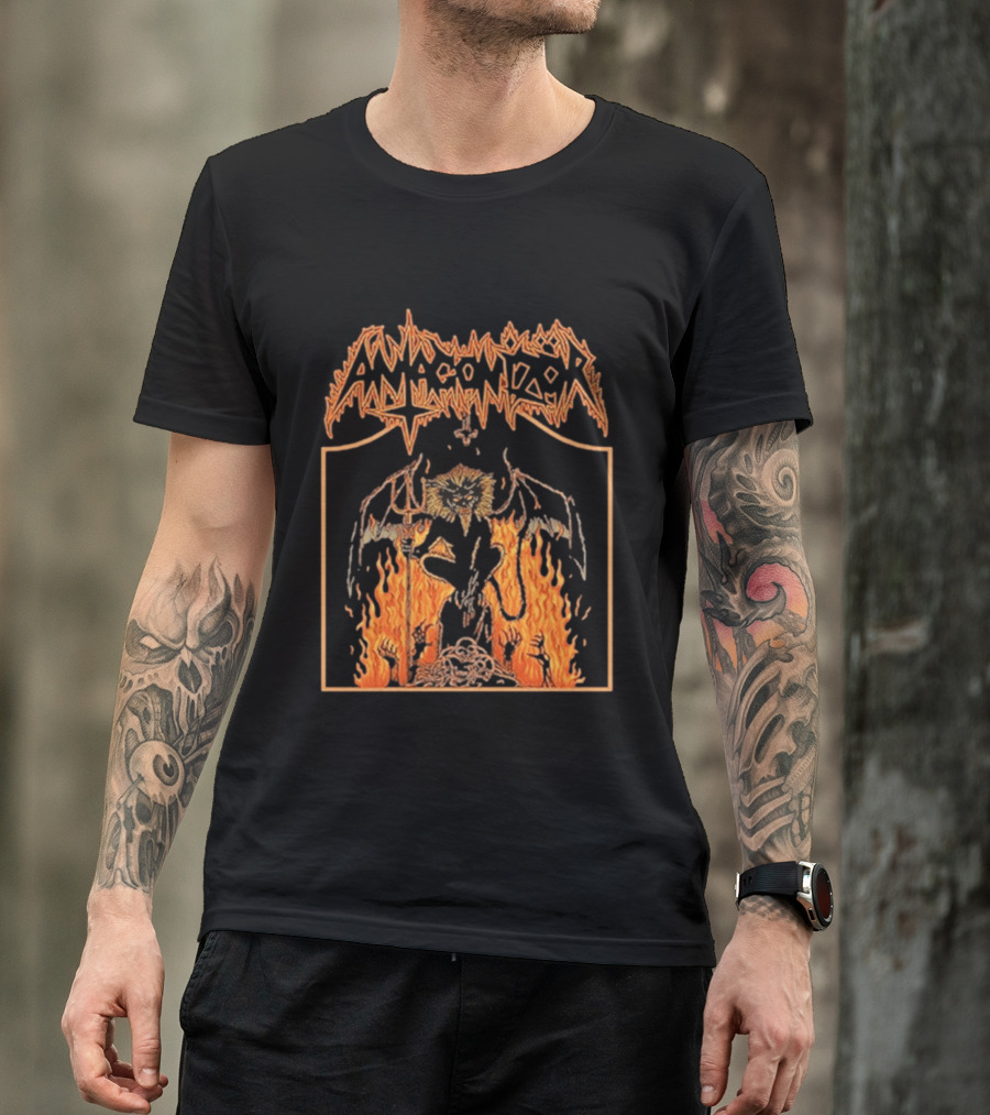 Antagonizör Into The Fires Flaming Skull Metal Demon T-Shirt