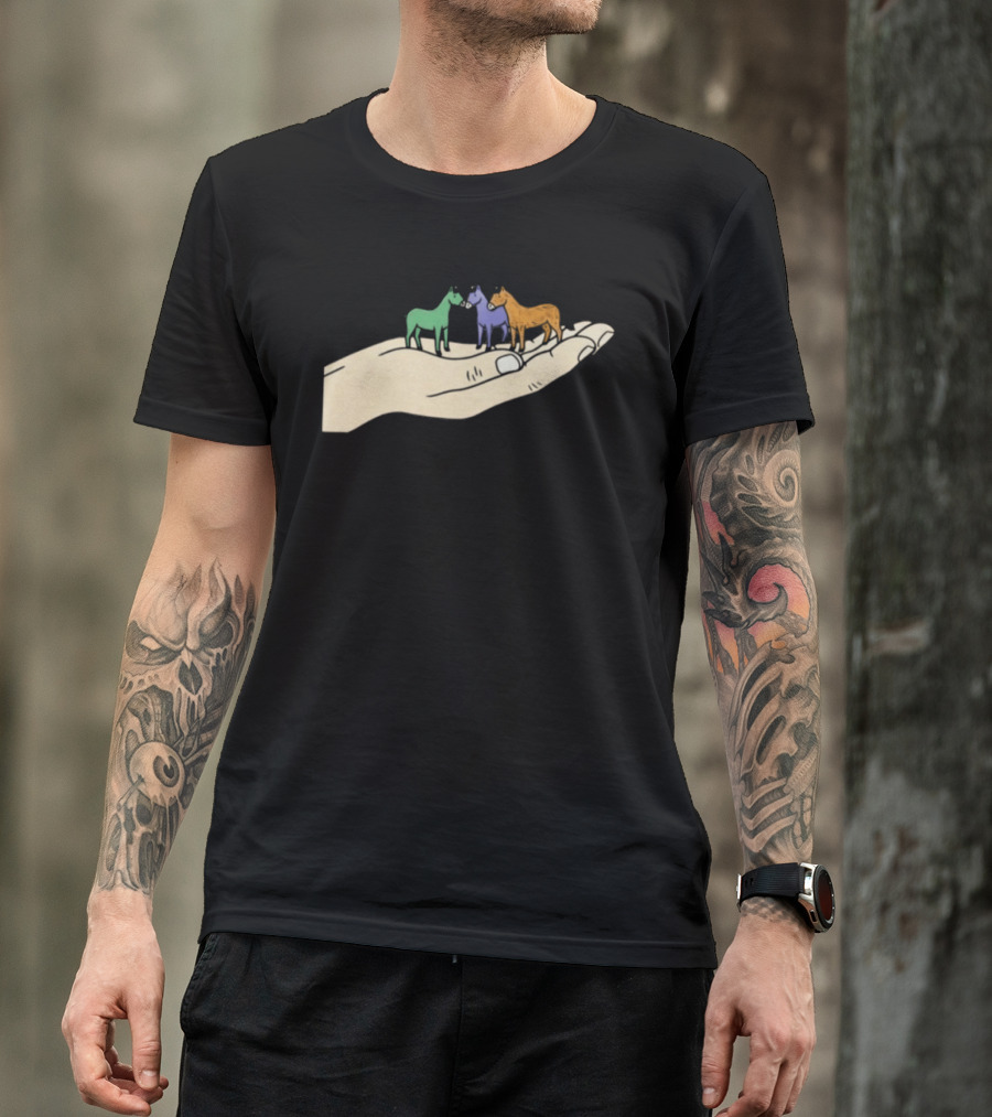 Hold Your Horses 2026 Hand Holding Colorful Figurines T-Shirt