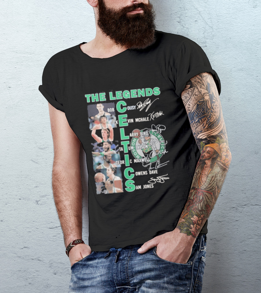 The Legends Boston Celtics Players Bob Cousy Kevin McHale Larry Bird Cedric Maxwell Dave Cowens Sam Jones T-Shirt