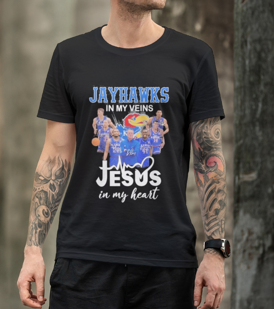 Kansas Jayhawks In My Veins Jesus In My Heart T-Shirt