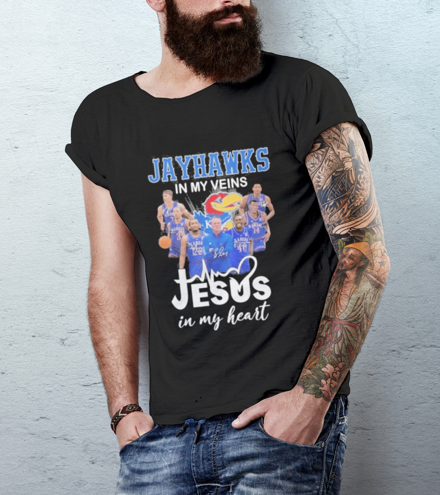 Kansas Jayhawks In My Veins Jesus In My Heart T-Shirt