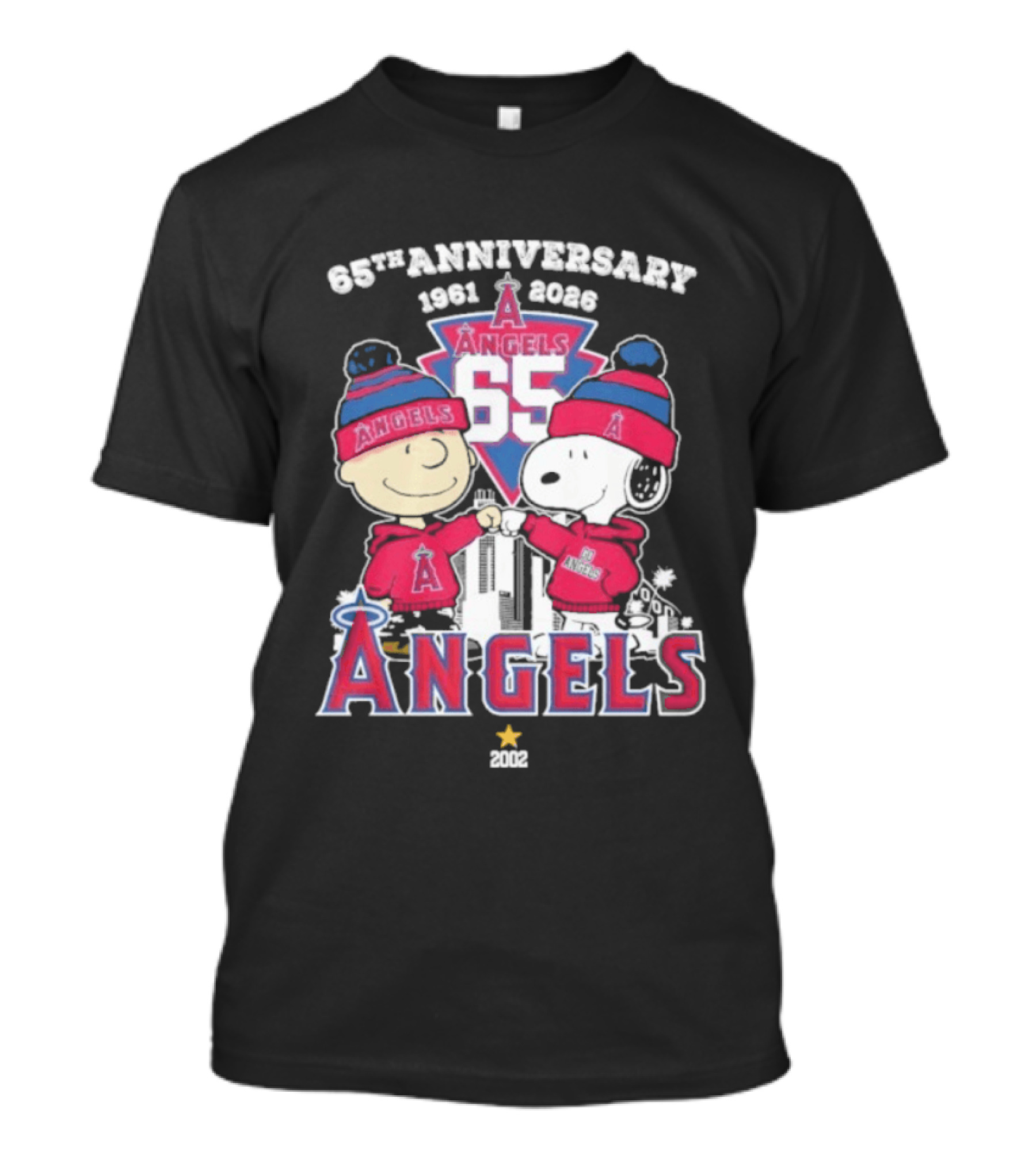 Peanuts Fistbump Los Angeles Angels 65th Anniversary 1961 2026 Charlie Brown Snoopy T-Shirt