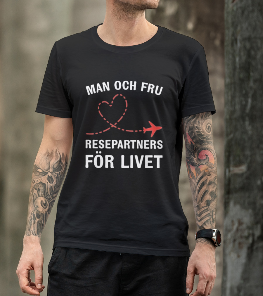 Man Och Fru Resepartners För Livet Flygplan Hjärtformad Resväg T-Shirt