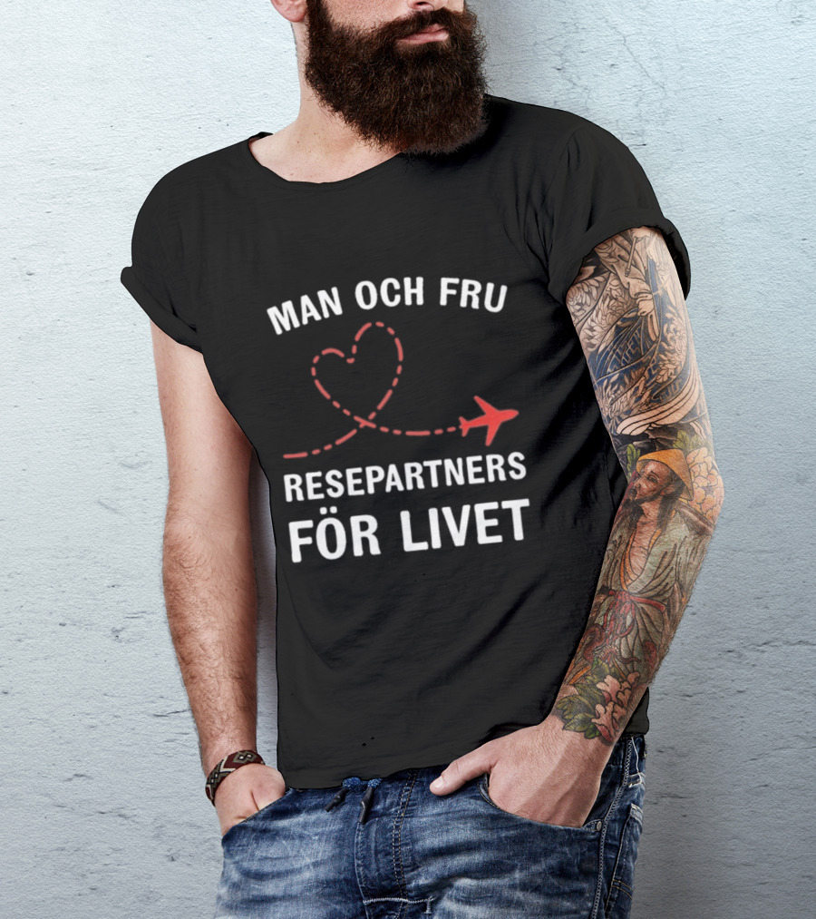 Man Och Fru Resepartners För Livet Flygplan Hjärtformad Resväg T-Shirt