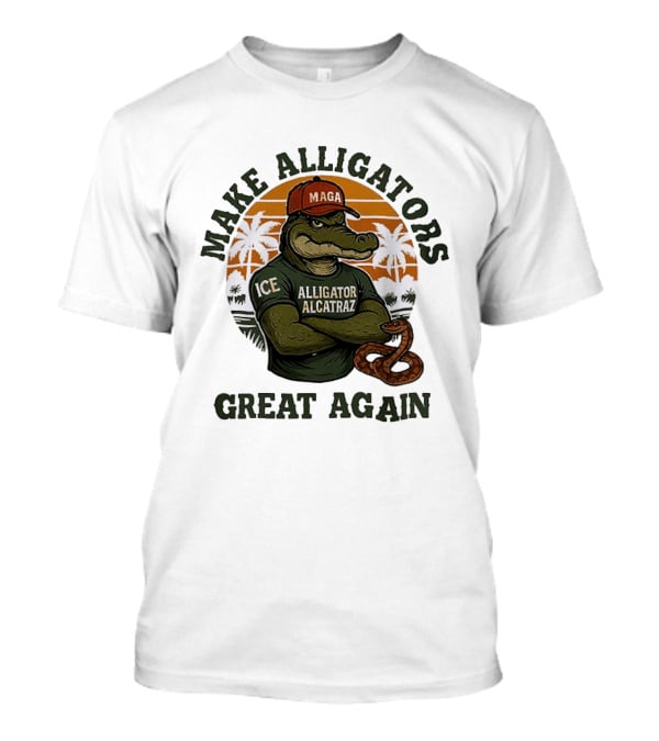 MAGA Alligator Alcatraz Make Alligators Great Again ICE Tropical Trees T-Shirt
